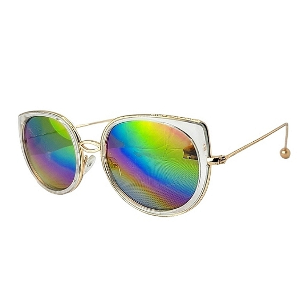 Rainbow Mirror Lens Sunglasses Interesting Gold Ball Ear Piece Cat Eye